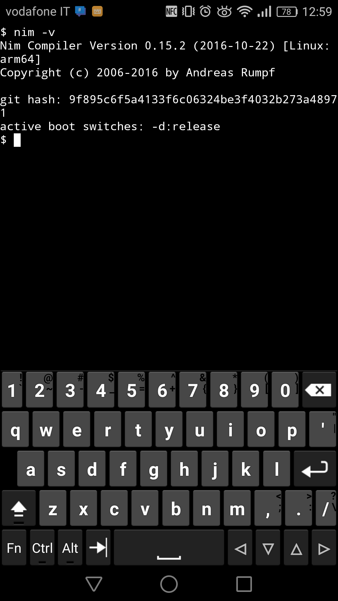 nim -v on android